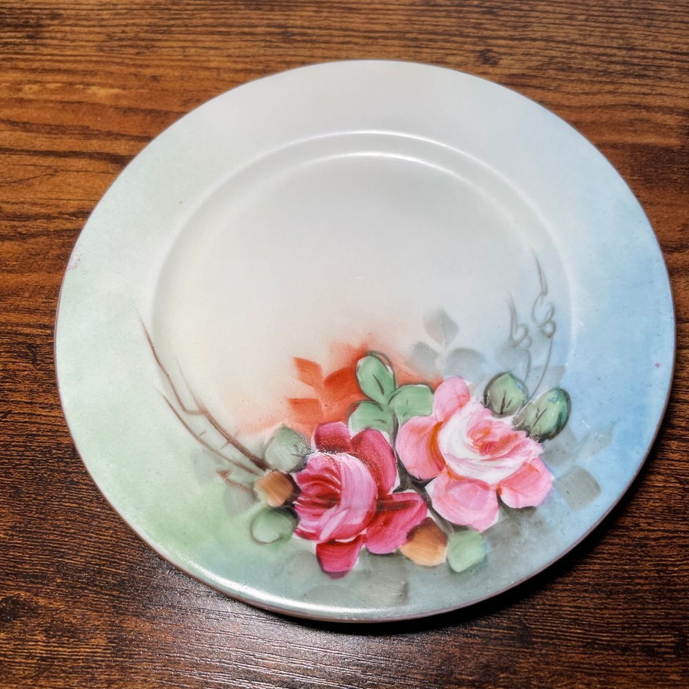 Vintage Czechoslovakia Hand Painted Rose Porcelain Plate 6" Floral 1920s 1930s